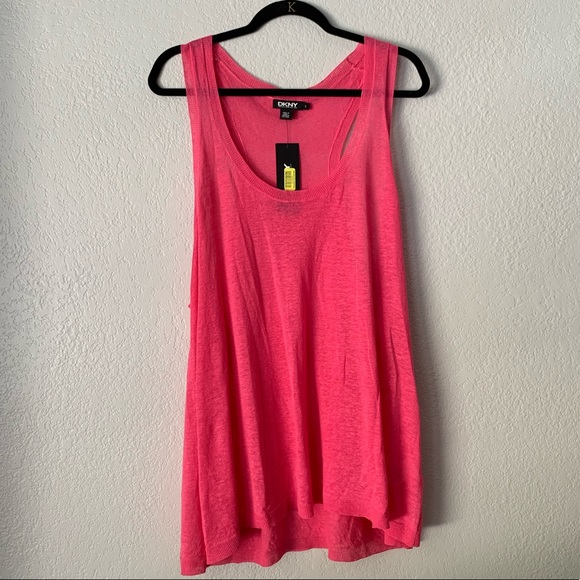 DKNY | 100% Linen Racerback Pink Long Tank NWT - Picture 5 of 7